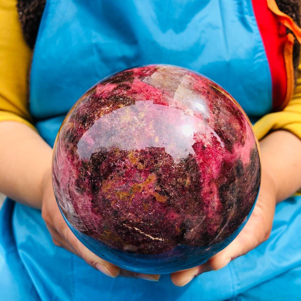 6.6LB Natural Rhodonite Crystal Sphere Pink Black Healing Gem Stone 4802