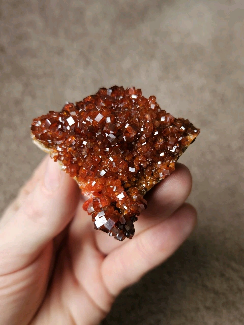 2 3/8″, 102 G, Gem Fire Red Vanadinite Cluster, Midelt, Morocco