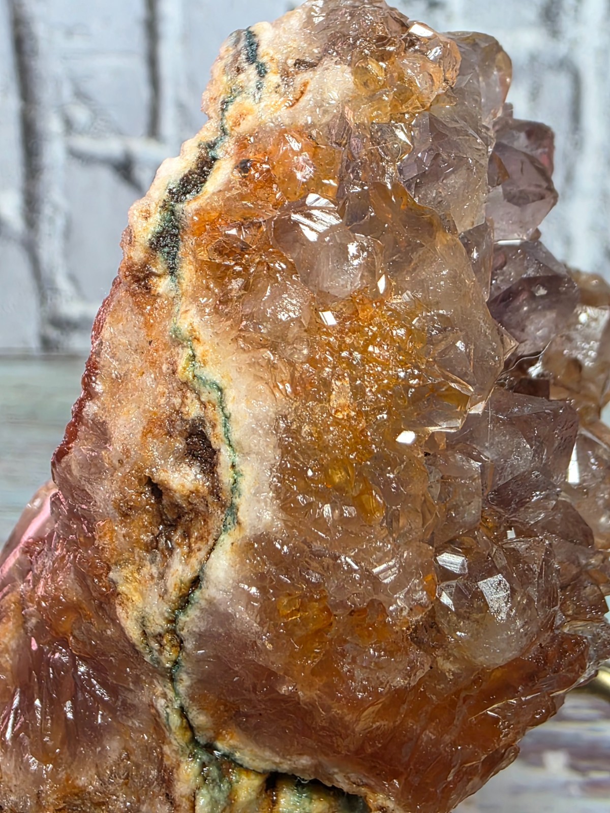 Natural Iron-Stained Druzy Quartz Crystal Cluster Sparkling Red Hematoid Quartz