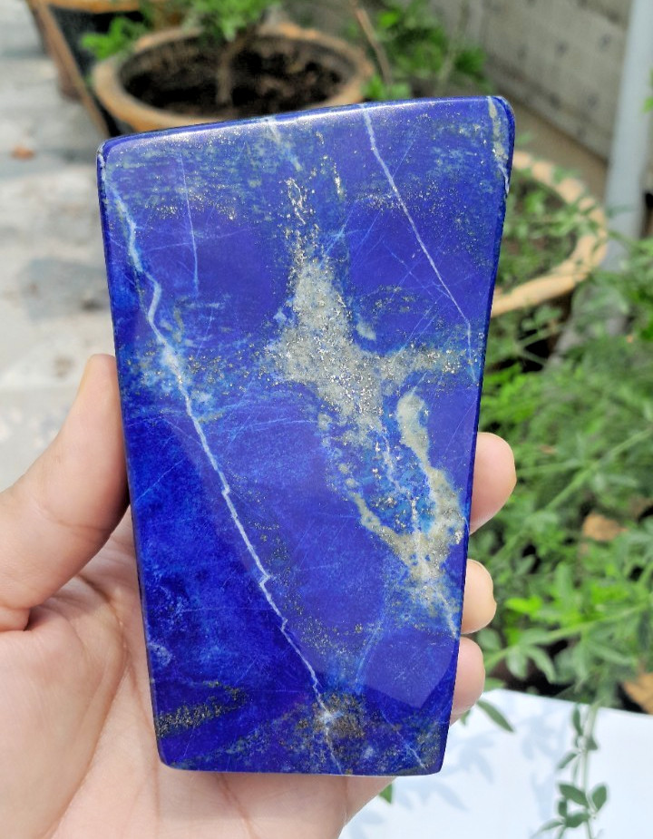 630g Lapis Lazuli Freeform With Iron Pyrite Inclusion Rough Tumbled Polished