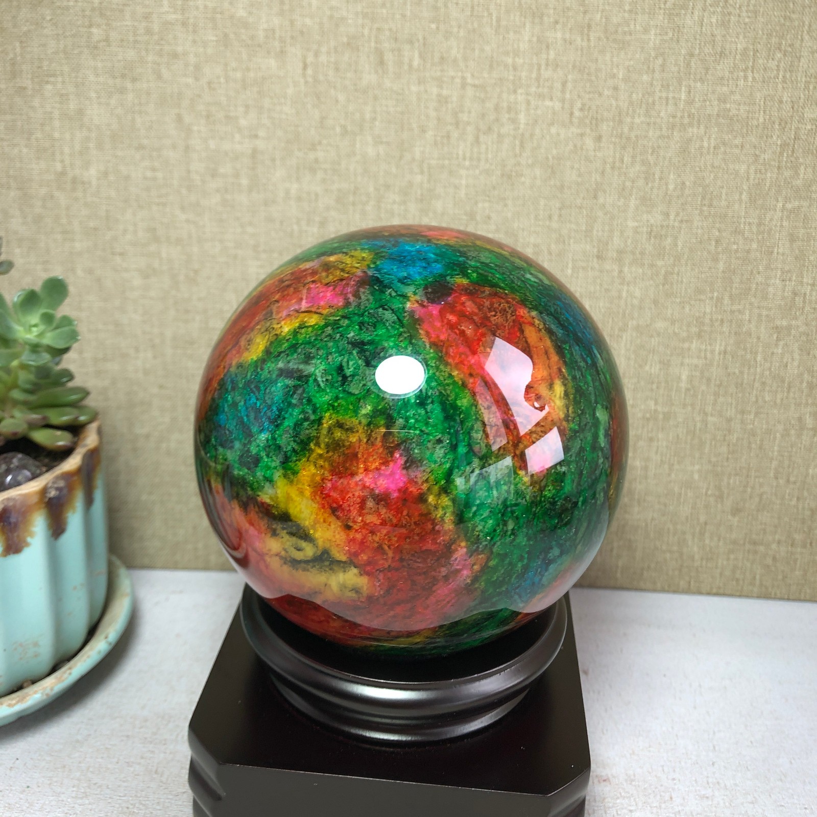 Natural “Seven Colors Jade” sphere flat bottom specimen Taiwan China 99mm A4578