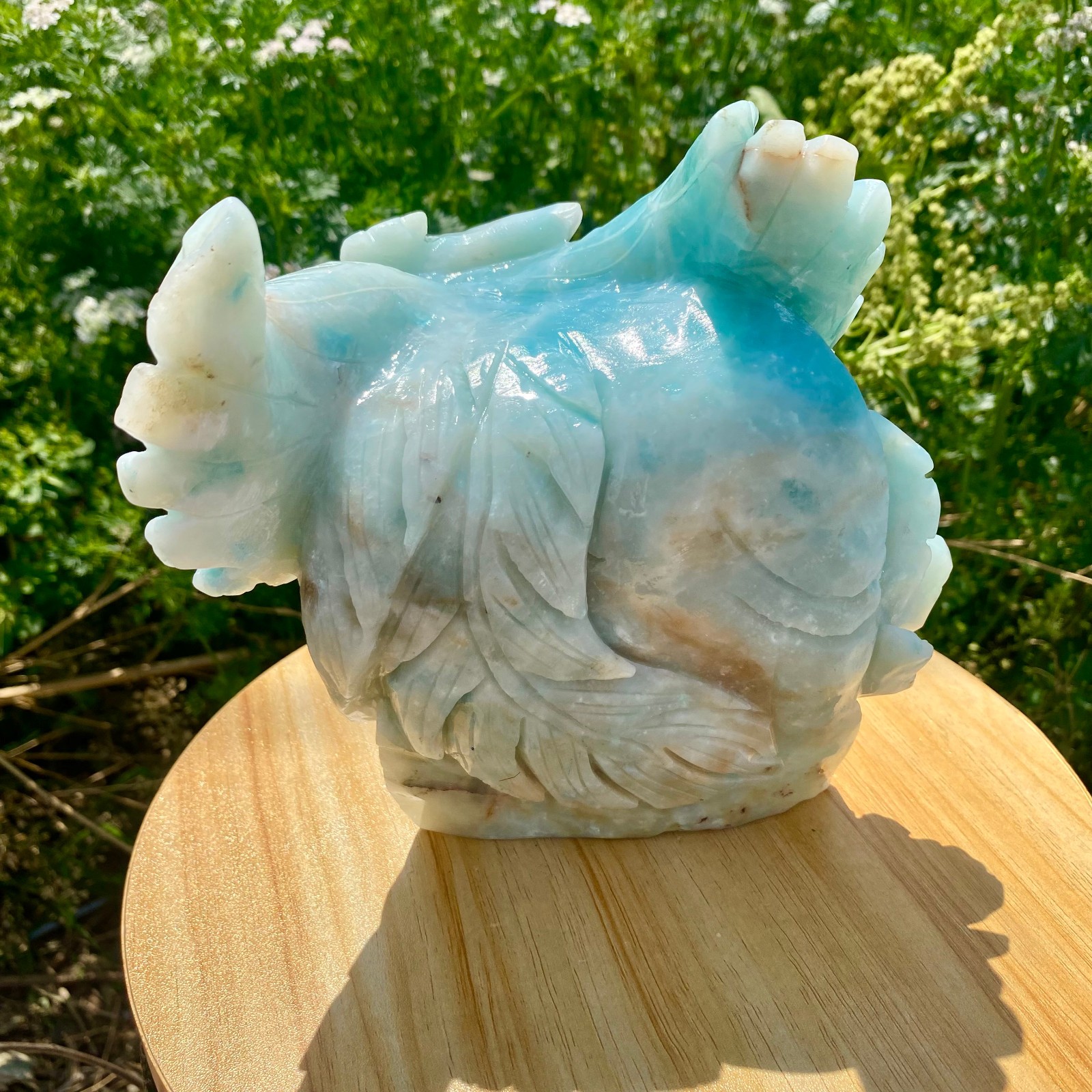 4.85LB Natural Blue Vein Stone Phoenix Carving, Home Decoration
