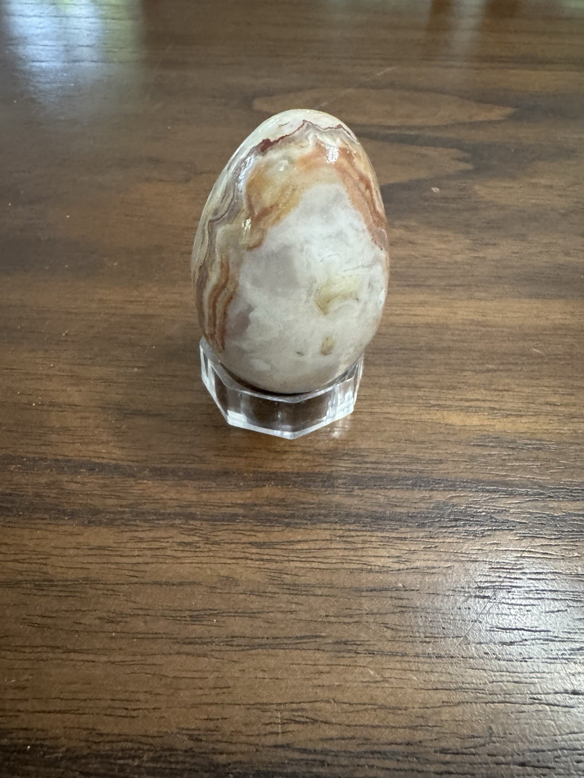 Banded Onyx Polished Egg Displayed On Plastic Stand Beautiful!