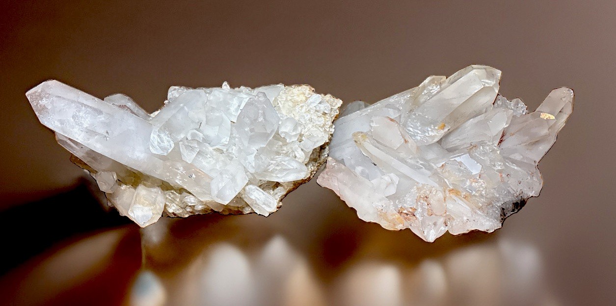 Set Of 2 Free Standing Natural Clear Crystal Quartz Decor Pieces Totaling 5lbs