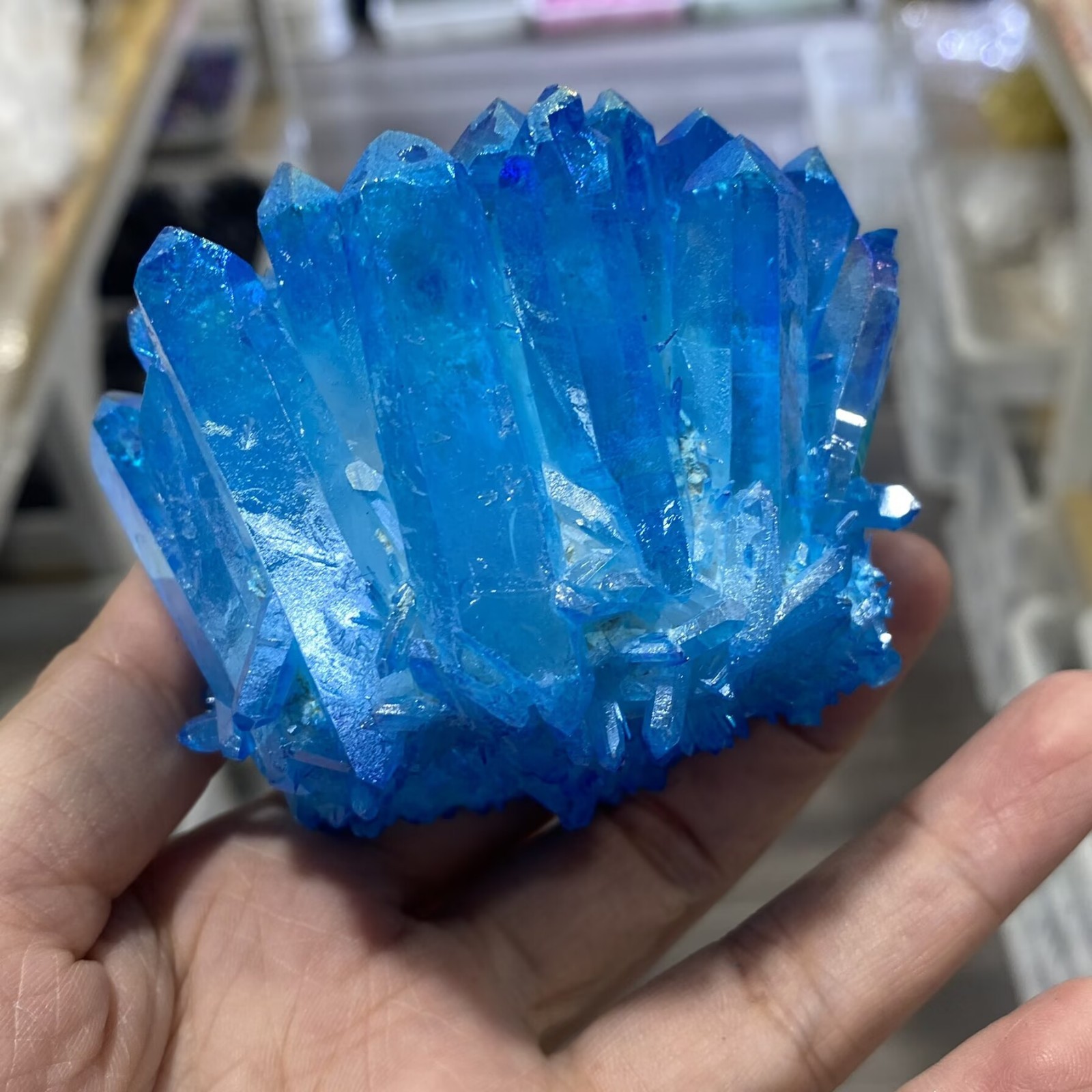 Electroplate blue Quartz Crystal Cluster Mineral Specimen Healing 300g+ 1pc