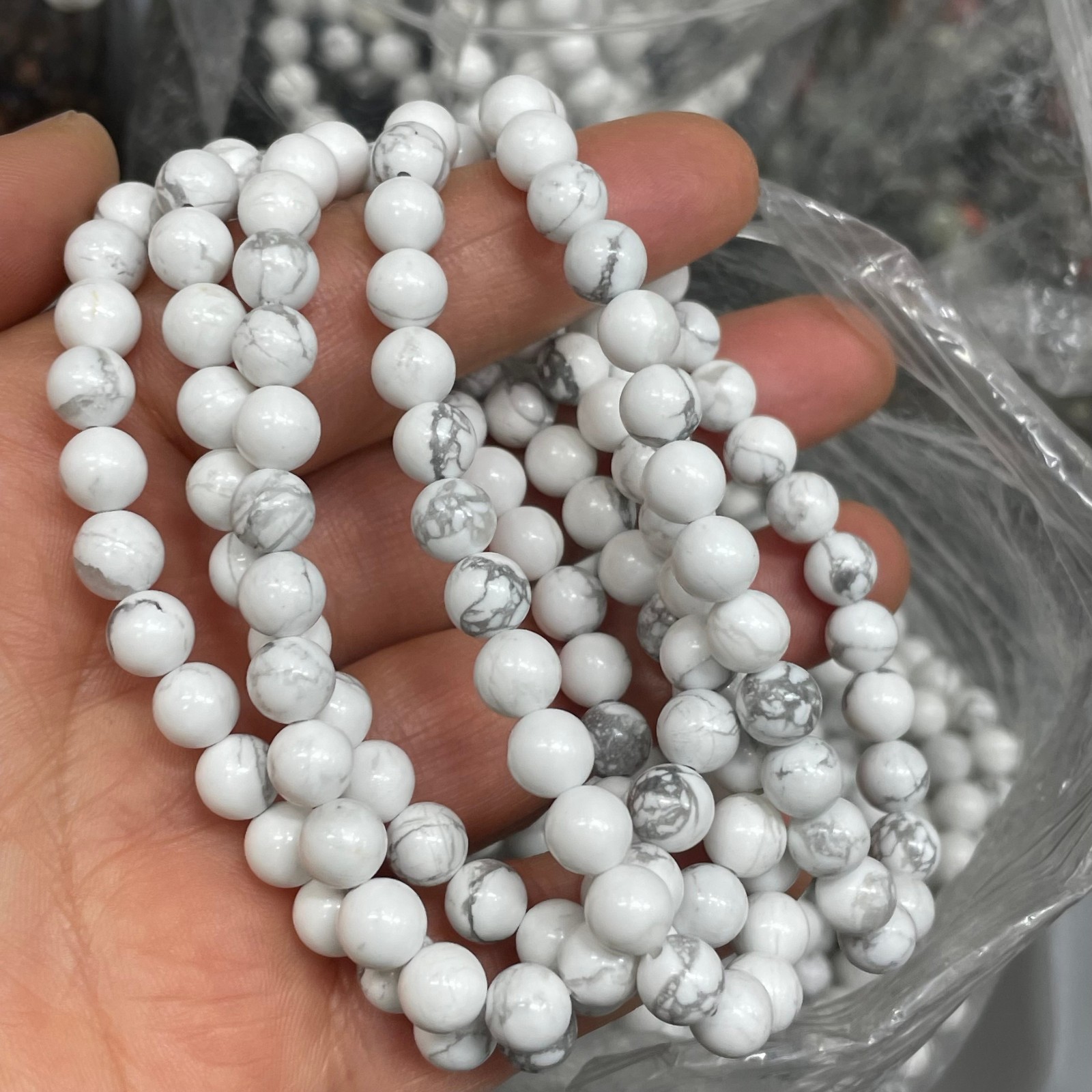 6mm 10pcs Wholesale Natural Energy Stone White TurquoiseBeaded Stretch Bracelet