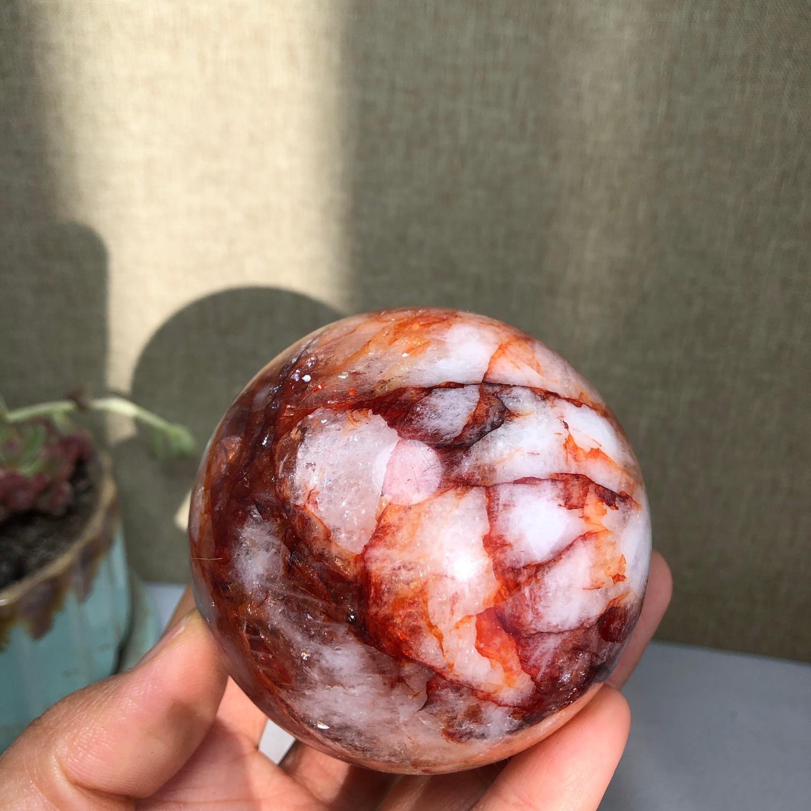 69mm Natural Red gum flower Crystal gemstone sphere ball Specimen 497g A3099
