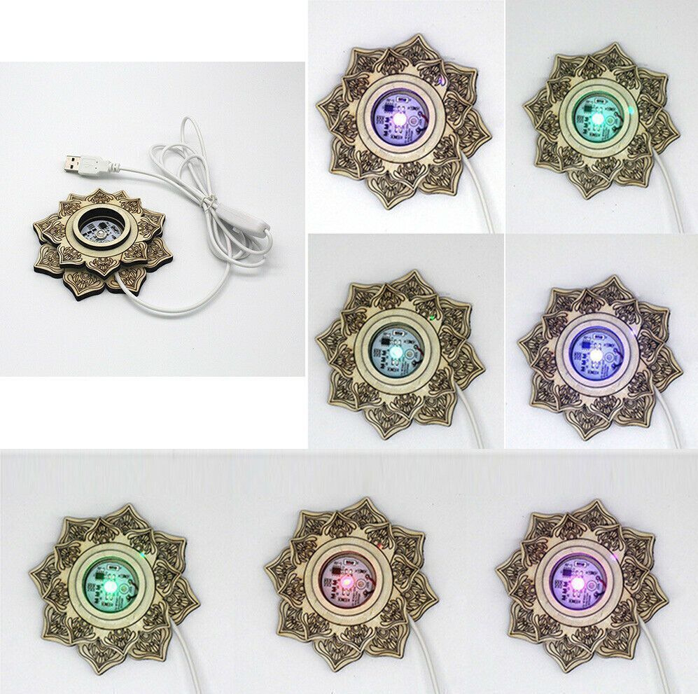 Crystal Ball Wooden Lotus Base Desktop Craft Ornament Rechargeable Display Stand