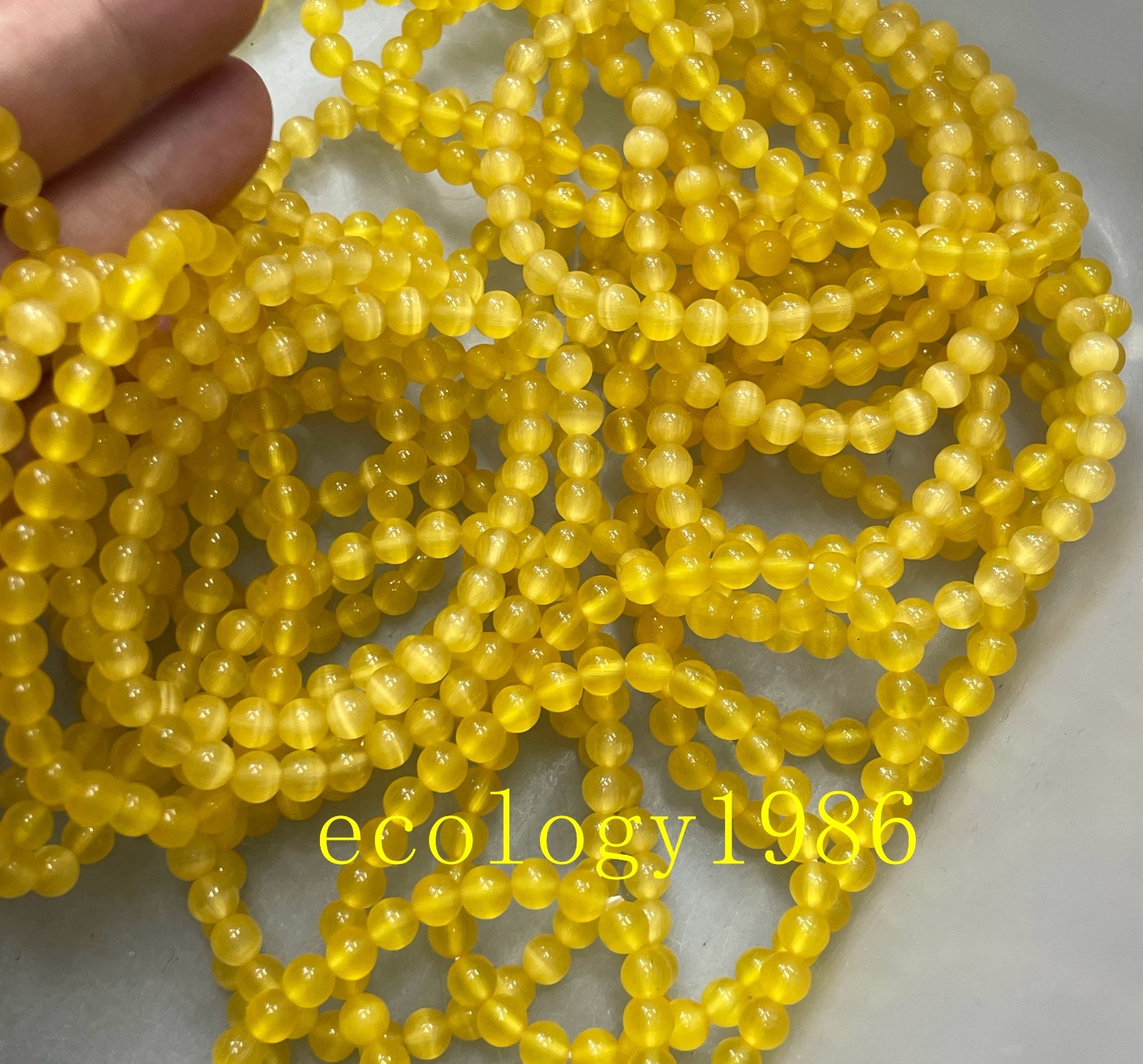 Glass Cat Eye Beads Round Beads 6mm Bracelet decor 7.5″ 10pcs