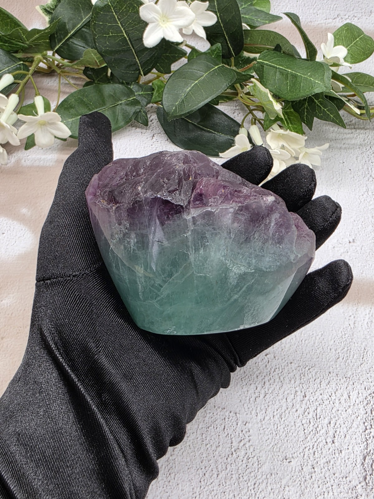 Natural Fluorite Cupcake Polished Freeform Purple Aqua Crystal w/ Light Stand