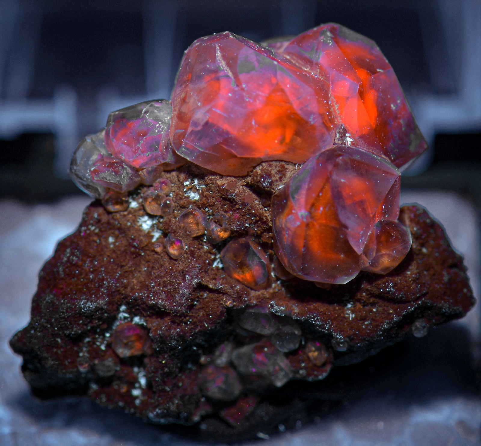Beautiful Calcite crystals on matrix, fluorescent. Berry Quarry, Indiana. 3.1 cm