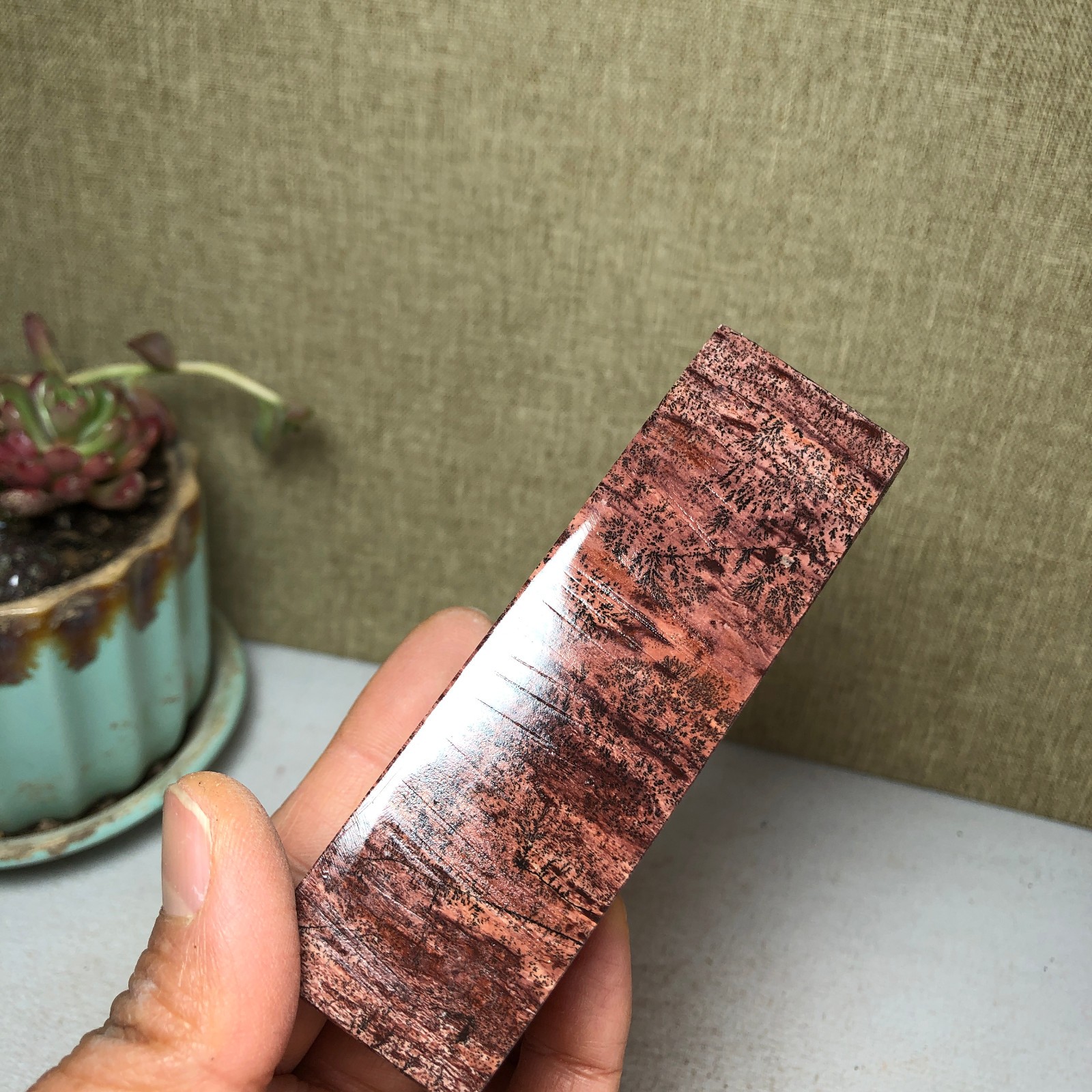 95mm Natural Chinese Painting Stone Quartz Crystal cuboid home decor 211g A3233