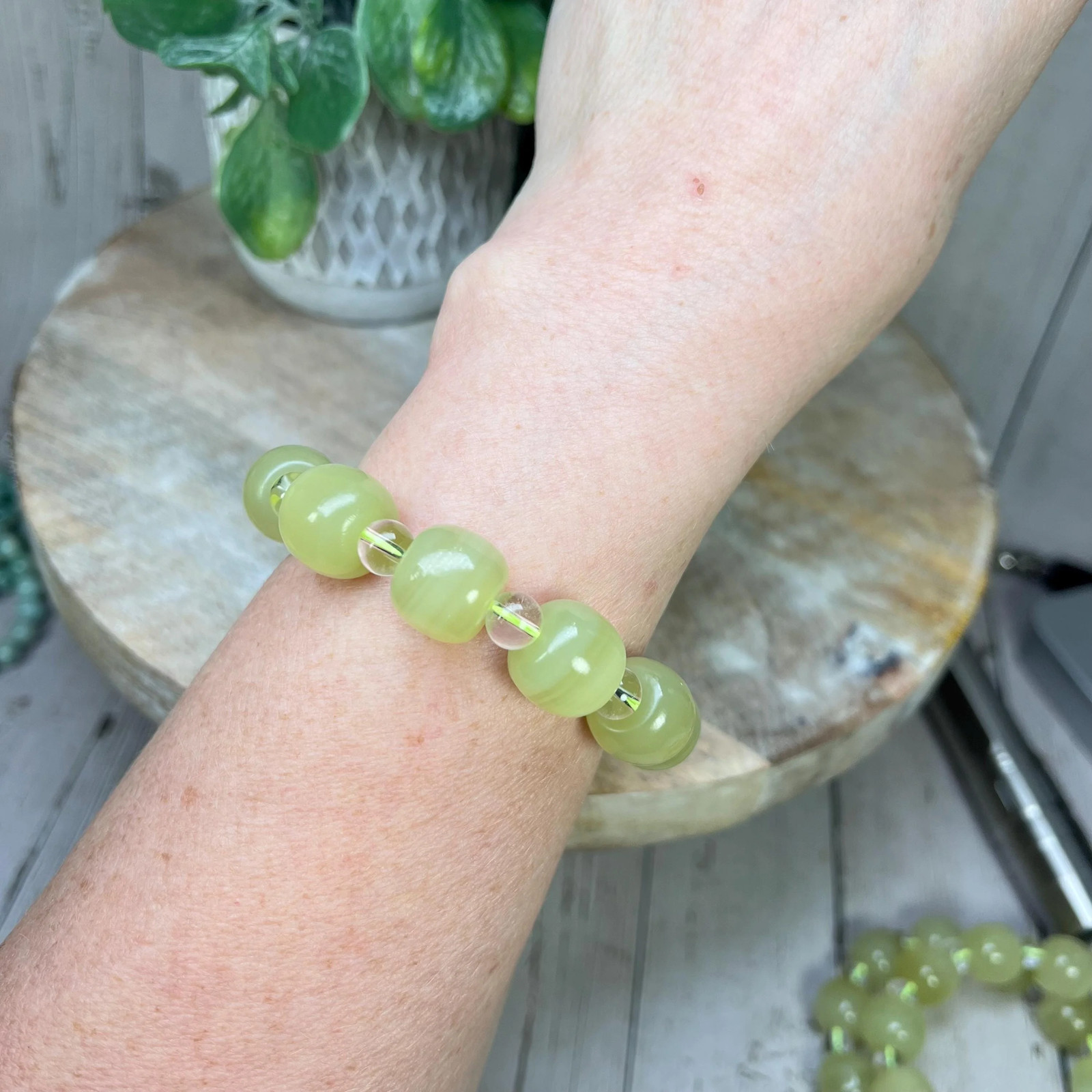Afghan Jade Bracelet, Afghan Jade and Clear Quartz Crystal, Large Bead Crystal