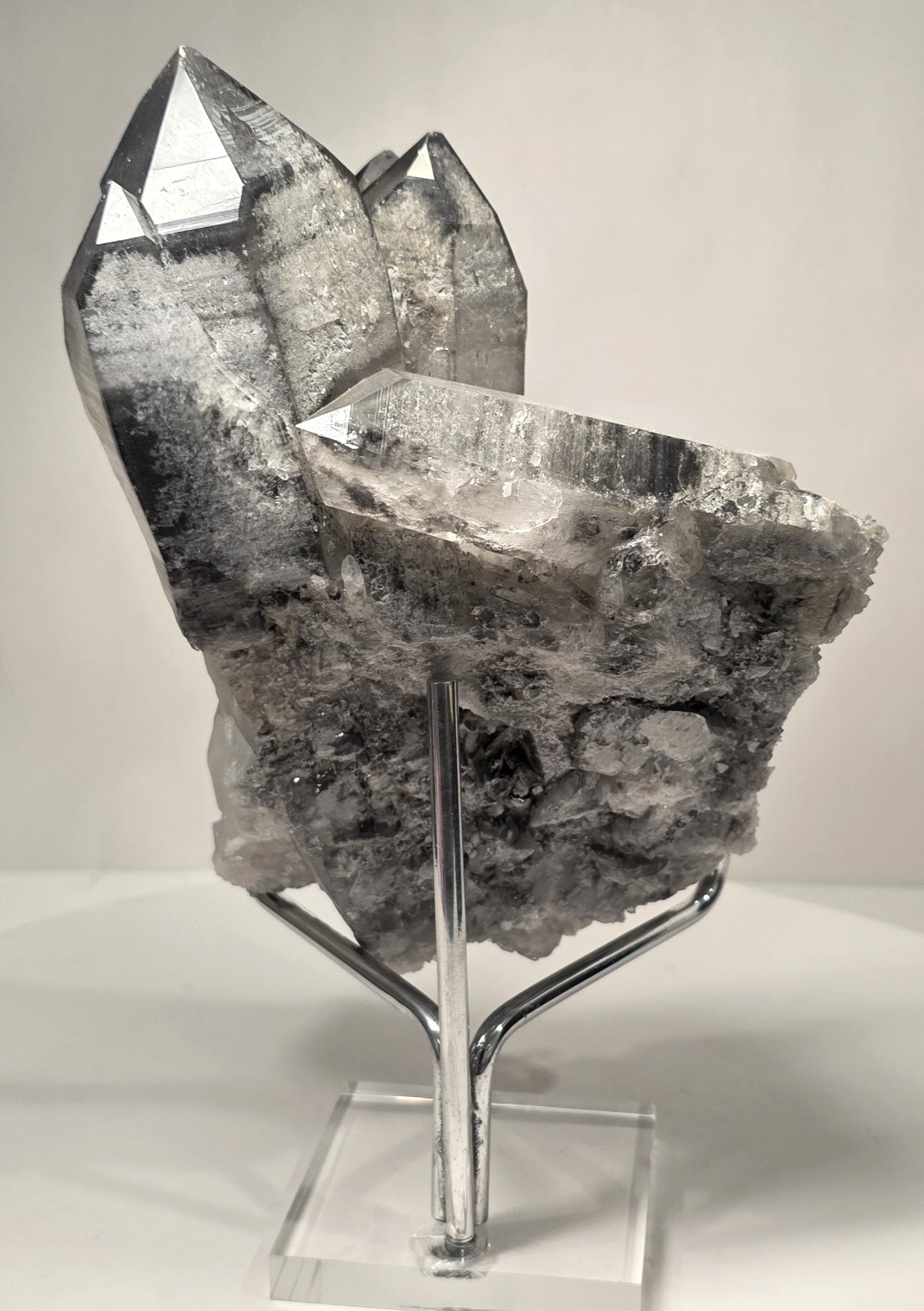 5LB 8″ Natural Smoky Quartz Crystal Cluster Phantom Point Specimen WITH STAND