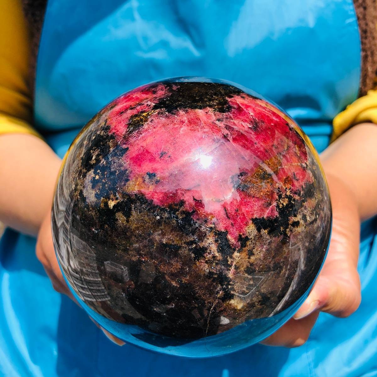 5.78LB Natural Rhodonite Crystal Sphere Pink Black Healing Gem Stone 4801