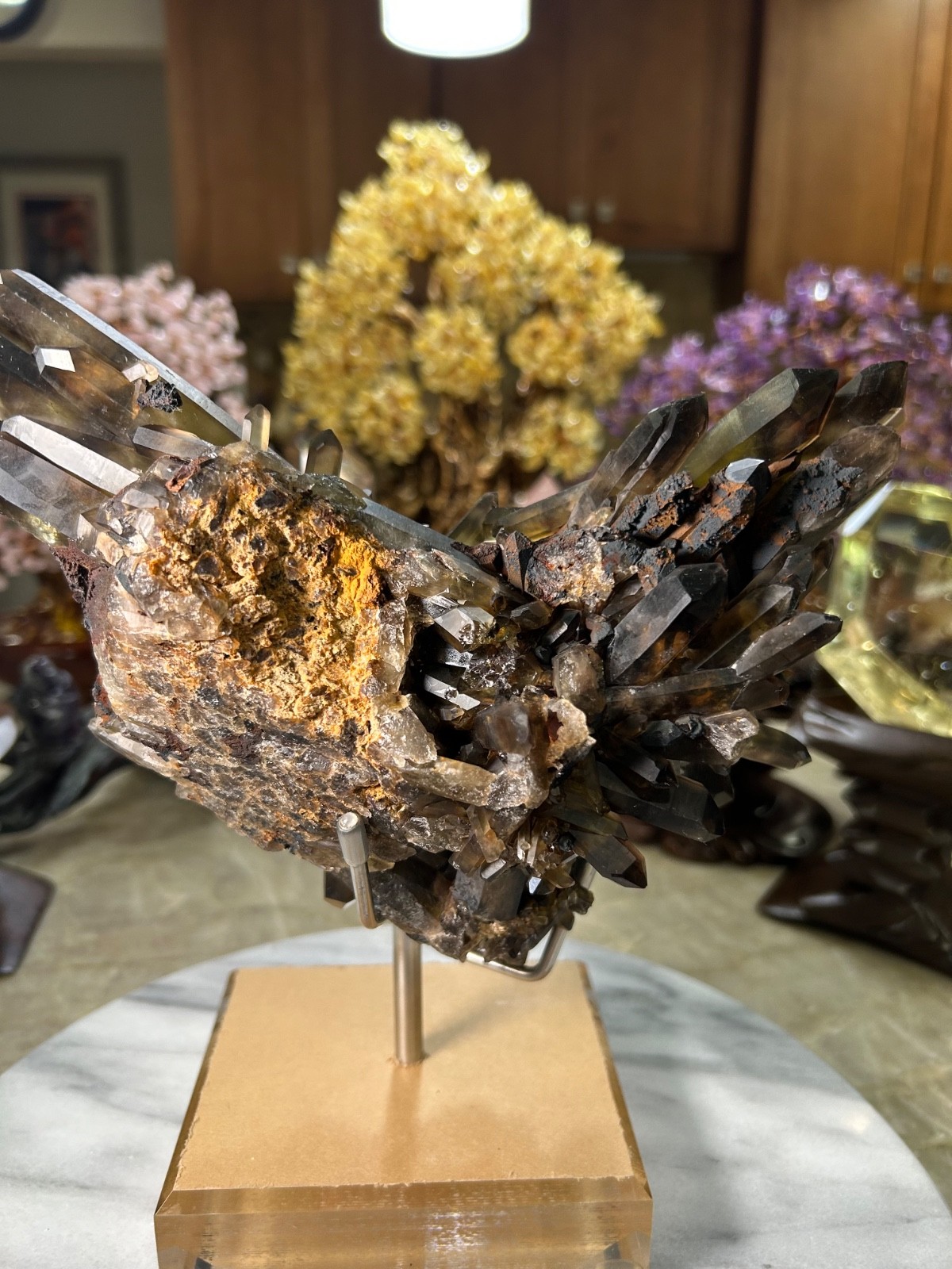 Black Quartz Specimen Freeform on custom acrylic stand big