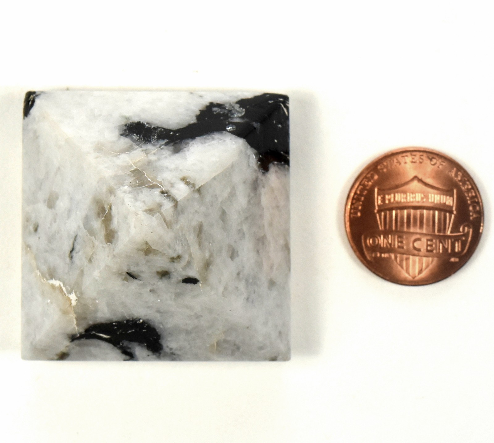 36mm 50g Rainbow Moonstone w/ Tourmaline Pyramid Polished Natural Mineral India