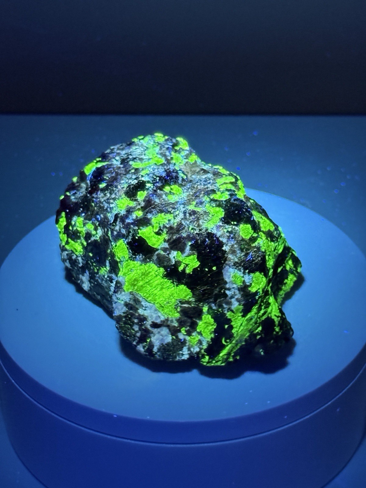 LUMINOUS Hardystonite, Willemite, & Franklinite Fluorescent Mineral Specimen