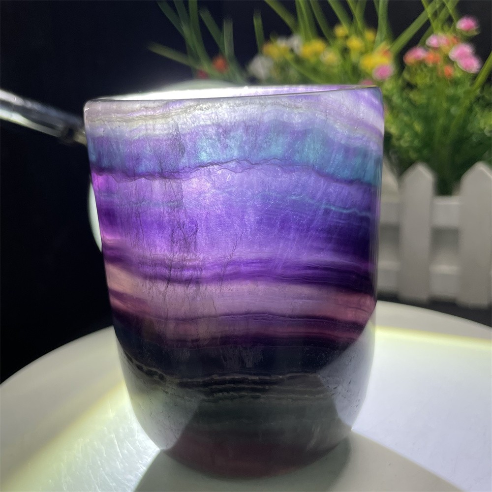1LB 3.1″ Natural A++Rainbow Fluorite Cup Carved Crystal Reiki Quartz Heal Energy