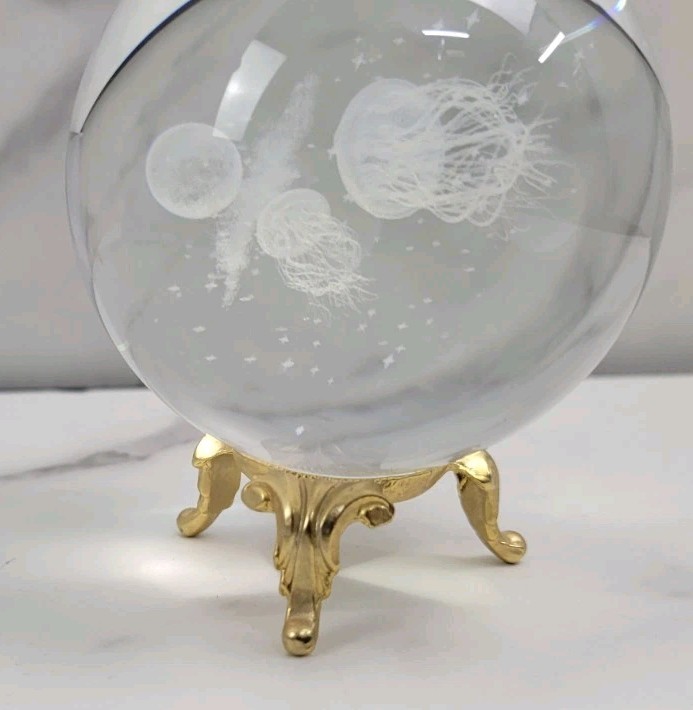 Jellyfish Crystal Ball No Stand, 3D Laser Engraved Glass Sphere Decorative Ball