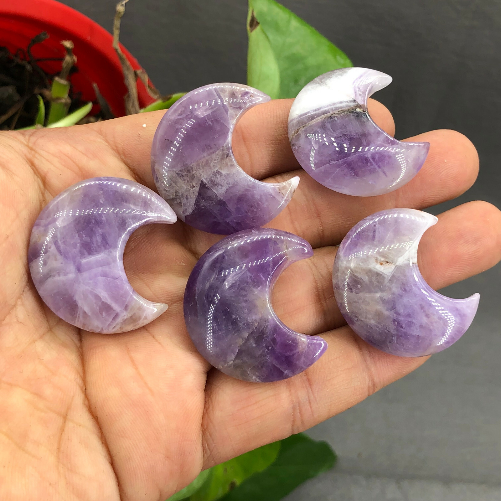 10pc Natural dreamy amethyst Quartz carved moon crystal reiki healing random