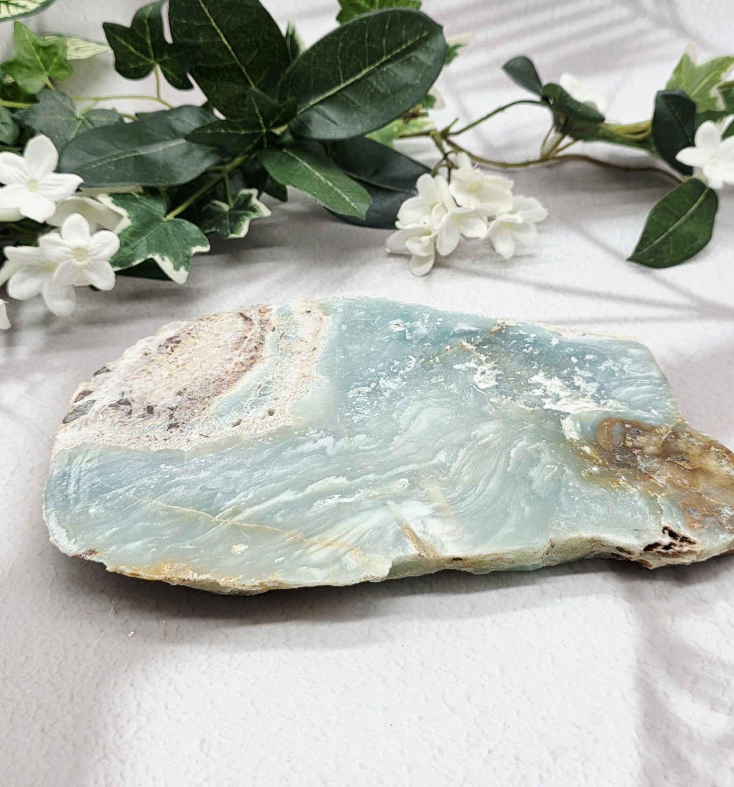 Caribbean Calcite Slab w Metal Stand Natural Blue Calcite Display 2 lb 8 oz