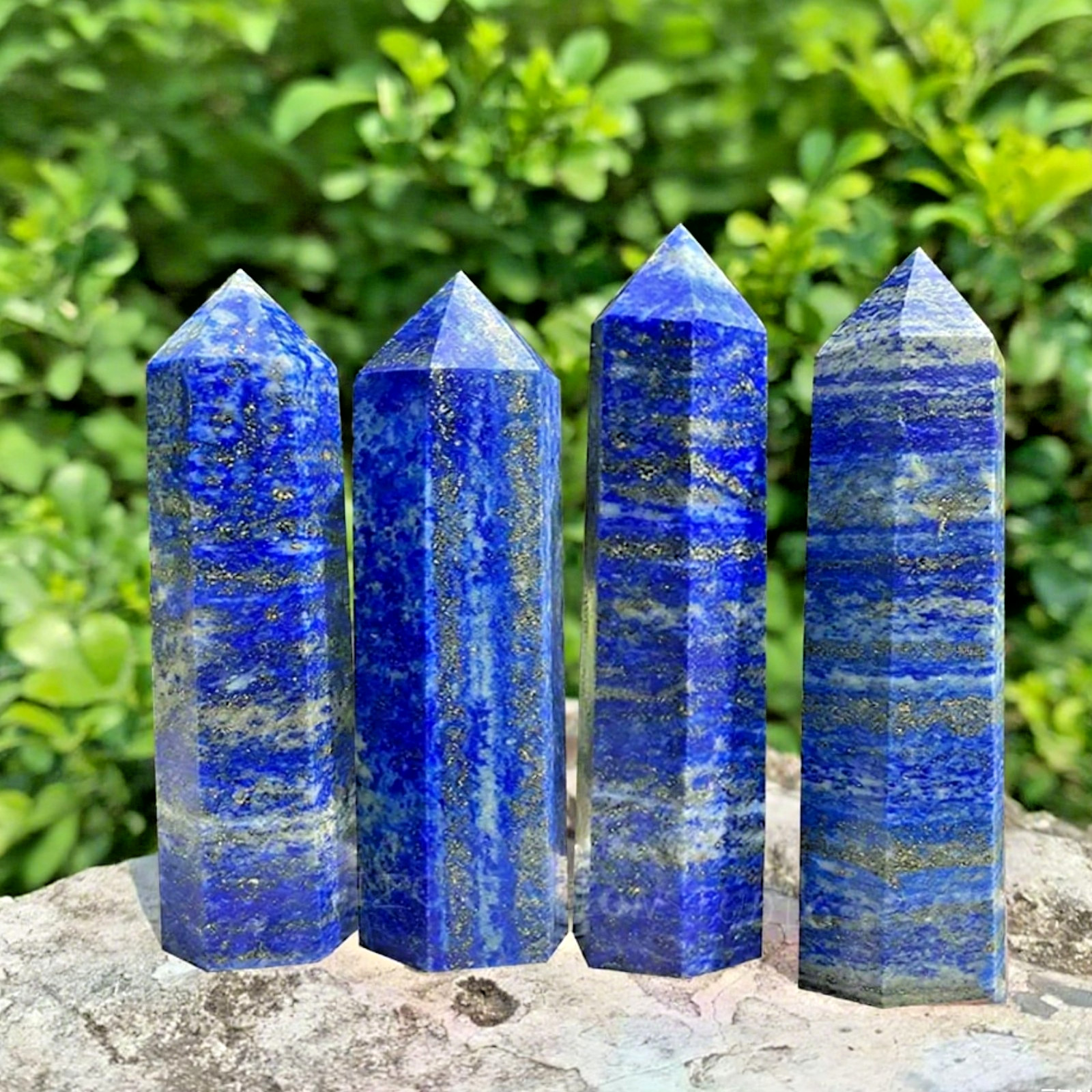 Natural Lapis Lazuli Hexagonal Tower Point Healing Crystal Wand Obelisk Ornament
