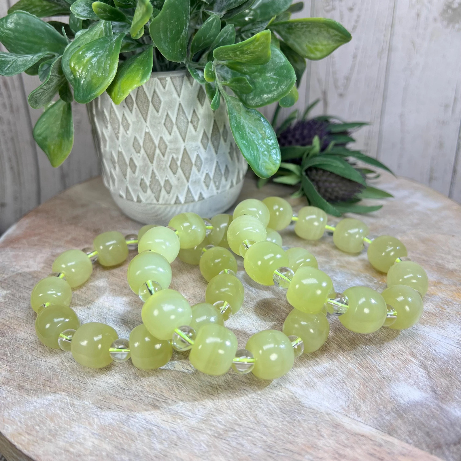 Afghan Jade Bracelet, Afghan Jade and Clear Quartz Crystal, Large Bead Crystal