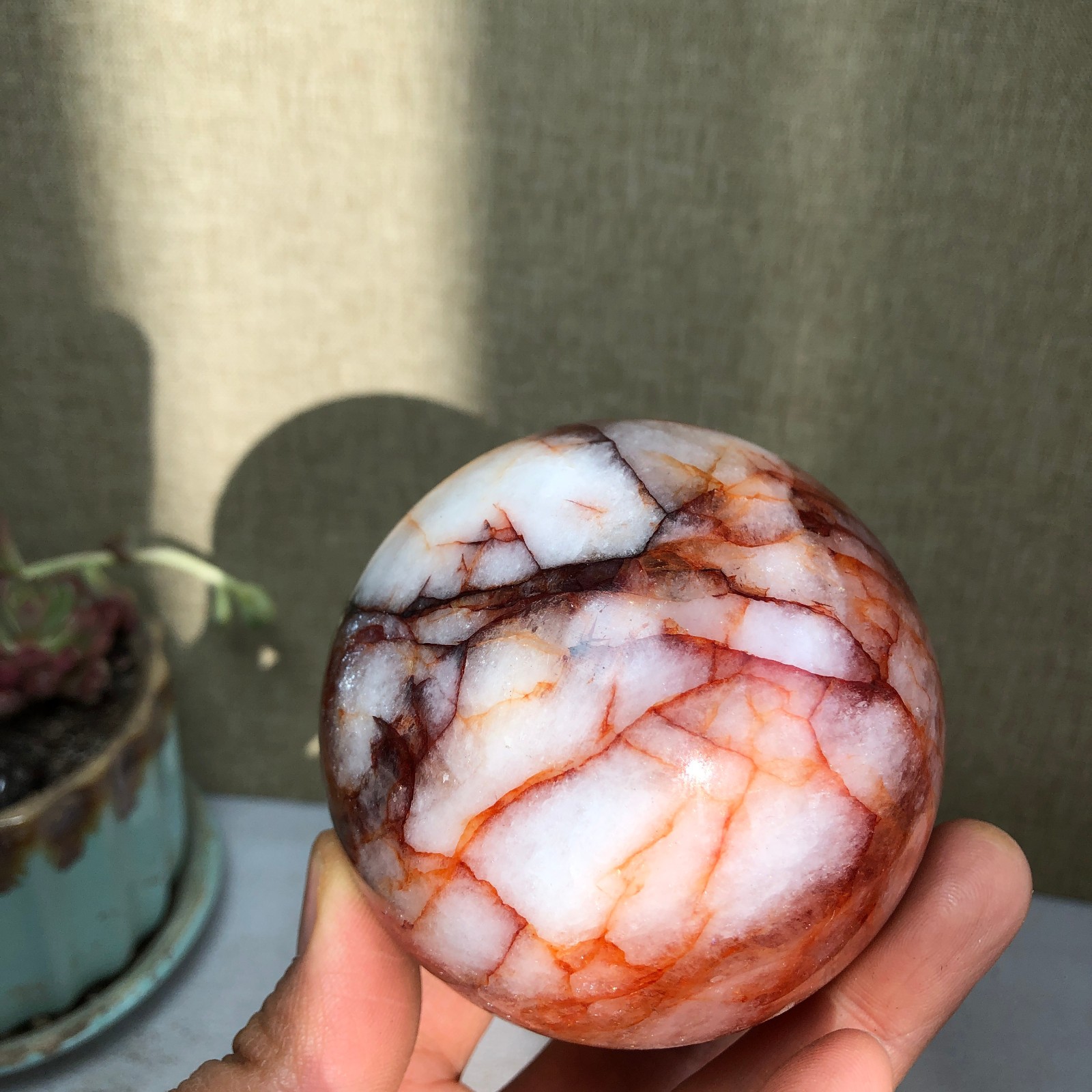 69mm Natural Red gum flower Crystal gemstone sphere ball Specimen 497g A3099