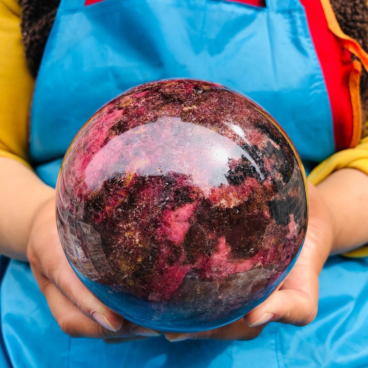 6.6LB Natural Rhodonite Crystal Sphere Pink Black Healing Gem Stone 4802