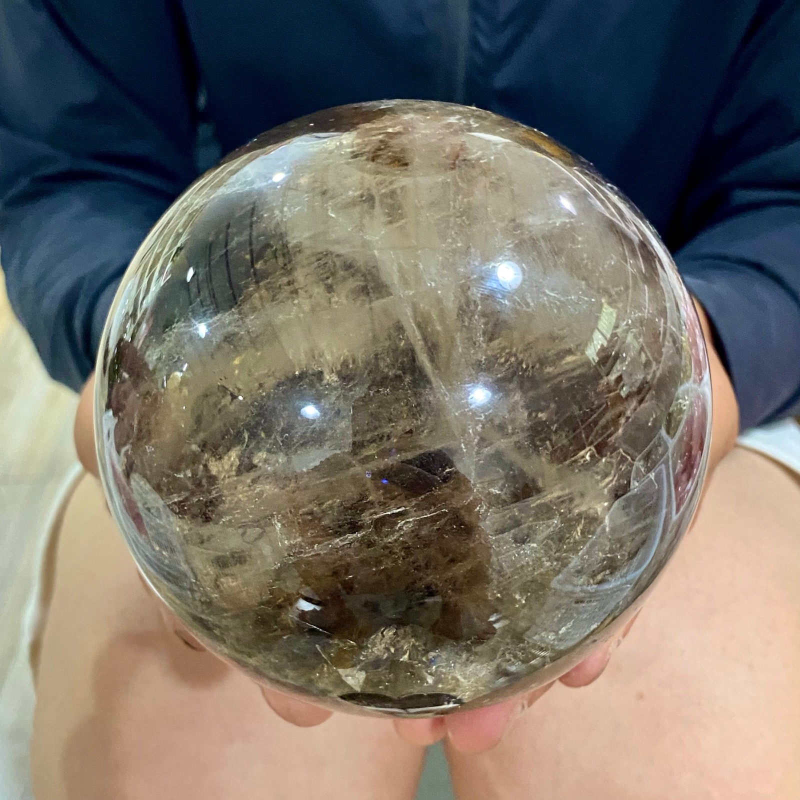 3.72LB Natural smoky Crystal Clear Quartz Crystal Sphere Ball Healing Meditation