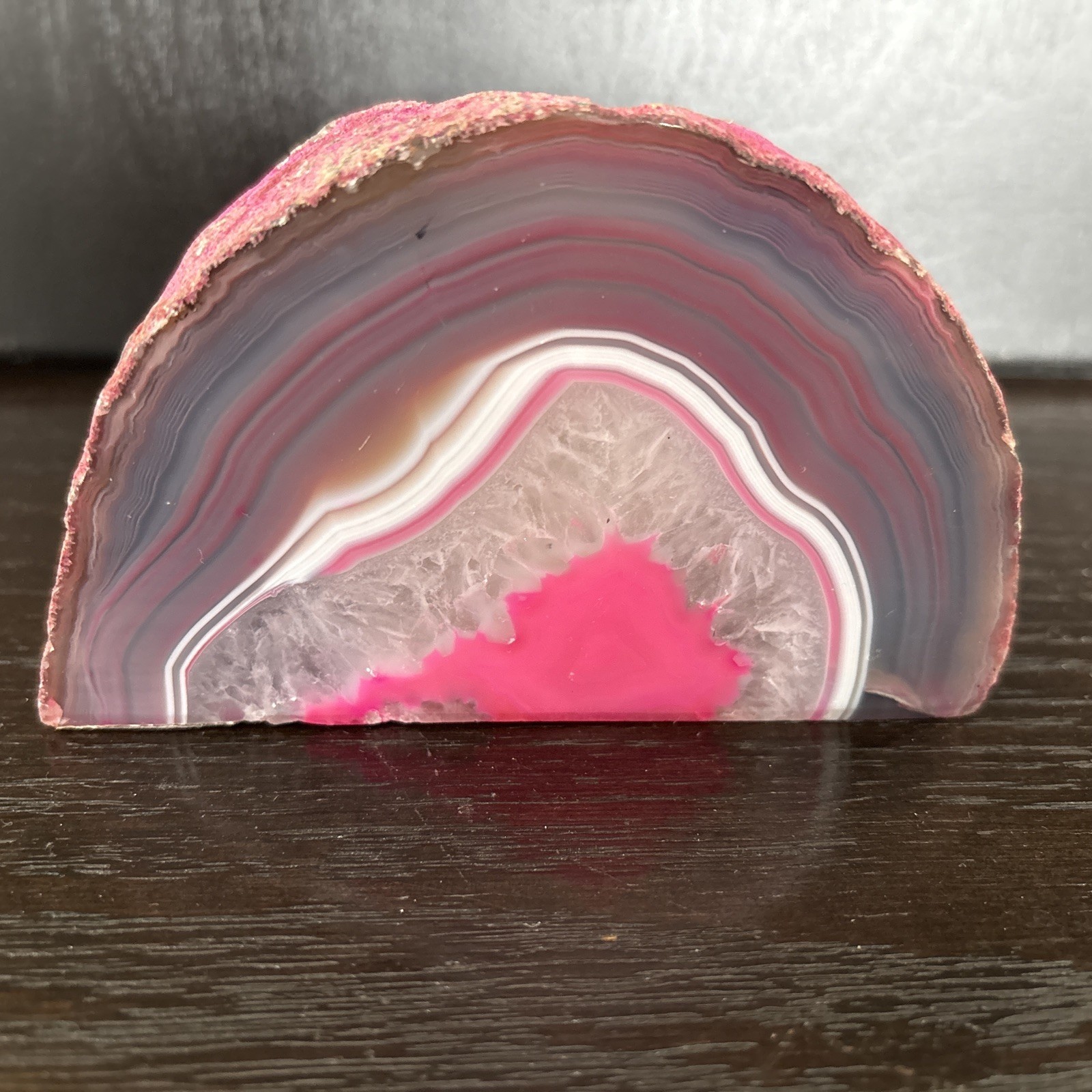 Brazil PINK Agate And Quartz Geode Votive / Tea Light / Candle Holder