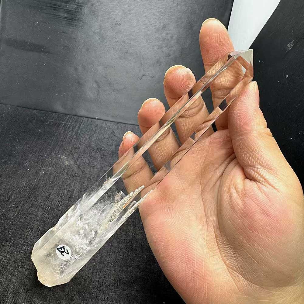 397g Natural White Quartz Obelisk Energy Crystal Point Wand Reiki Decor+Stand