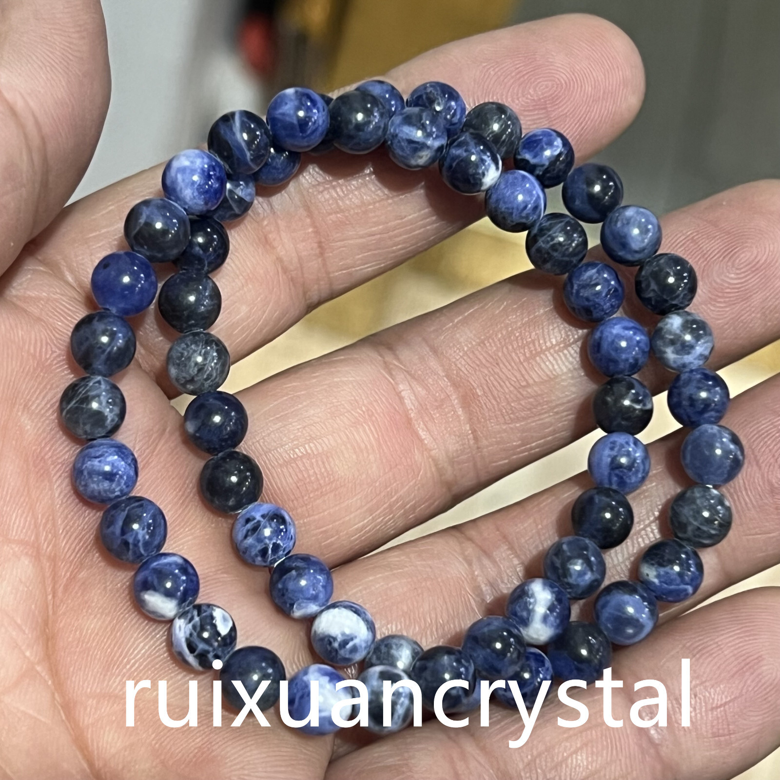 Wholesale Lot 6pcs Natural Blue-vein stone 6 mm 7.5″Crystal Stretch Bracelet