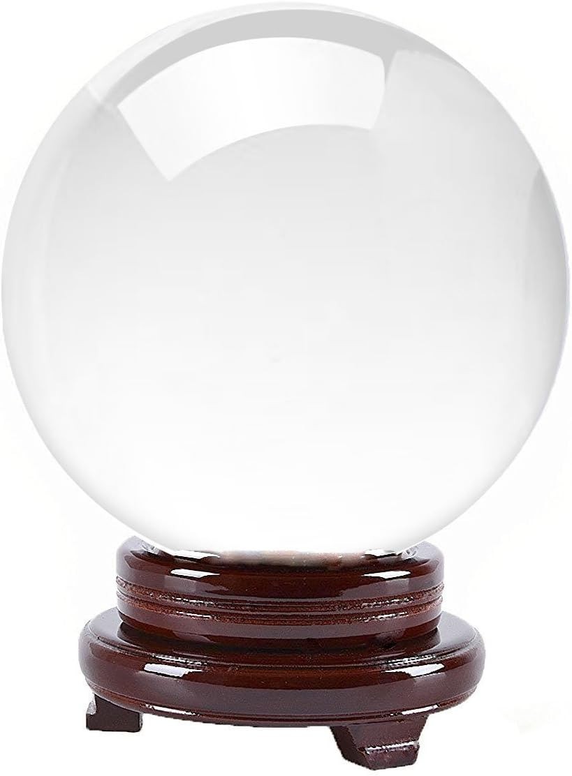Clear Crystal Ball 5″ with Wood Stand