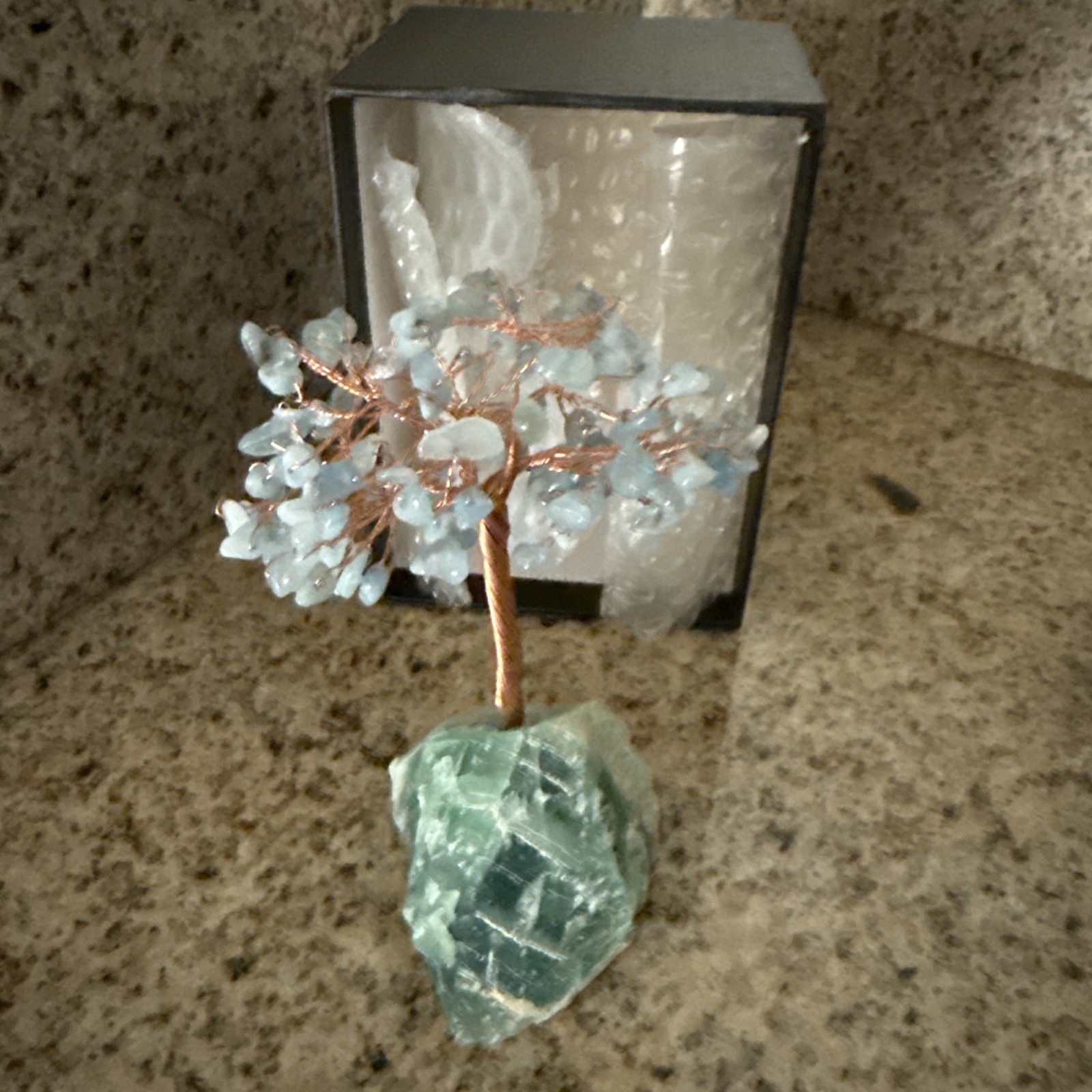 Aquamarine crystal tree on a fluorite base, 4.5 in. tall