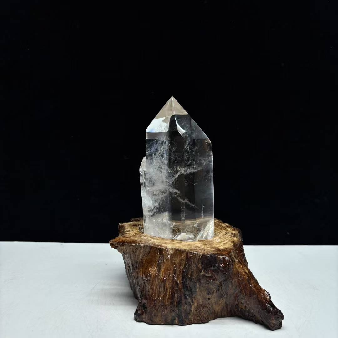 1.94LB Natural White Quartz Obelisk Crystal Energy Point Reiki Decor +Stand