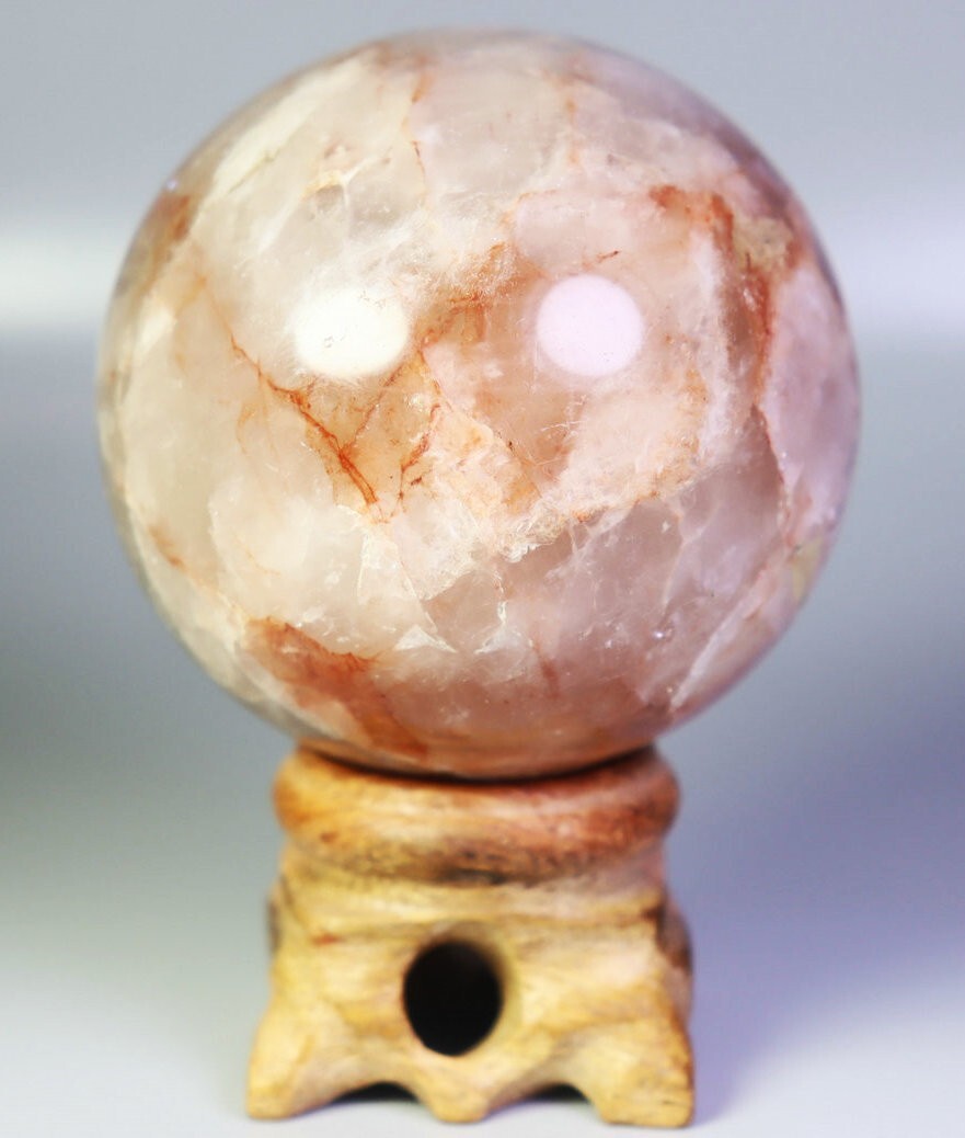 221g Natural Red FIRE Hematoid QUARTZ Crystal Sphere Ball Stone Healing/Stand