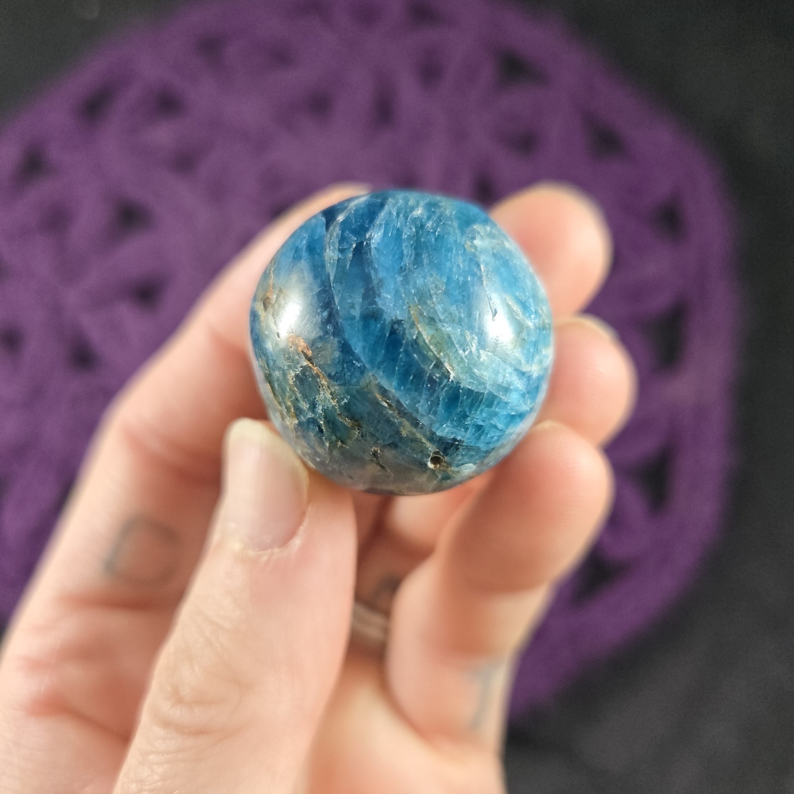 Blue Apatite Sphere 28mm Crystal Ball Stone Polished Marble
