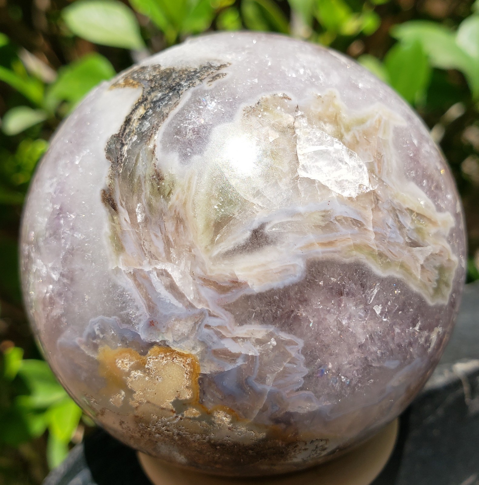 2.8″ Purple Amethyst Quartz Crystal Ball Orb Sphere Rainbows Druzy Matrix, 383g