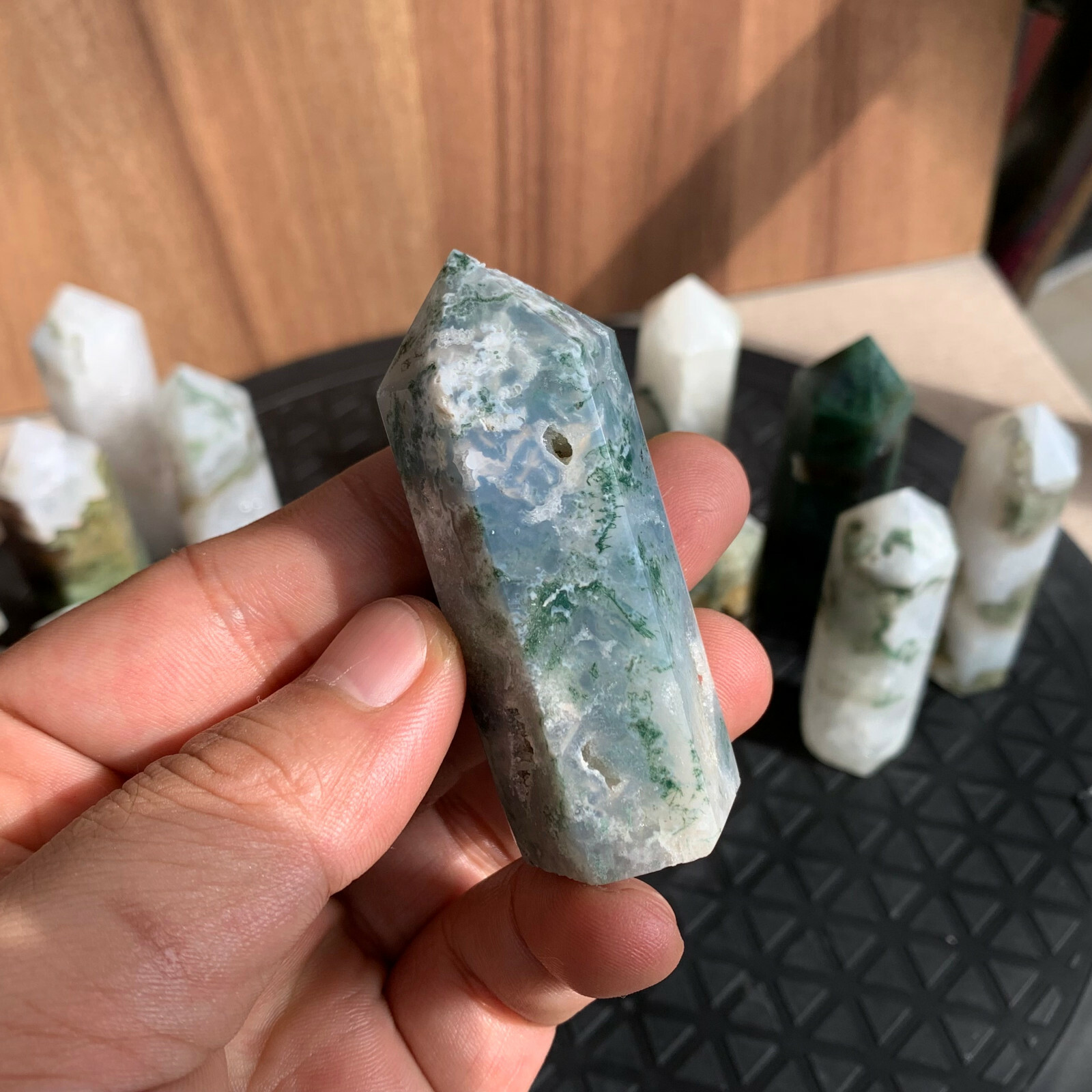 10pcs natural moss agate quartz obelisk crystal wand point healing 40-75mm