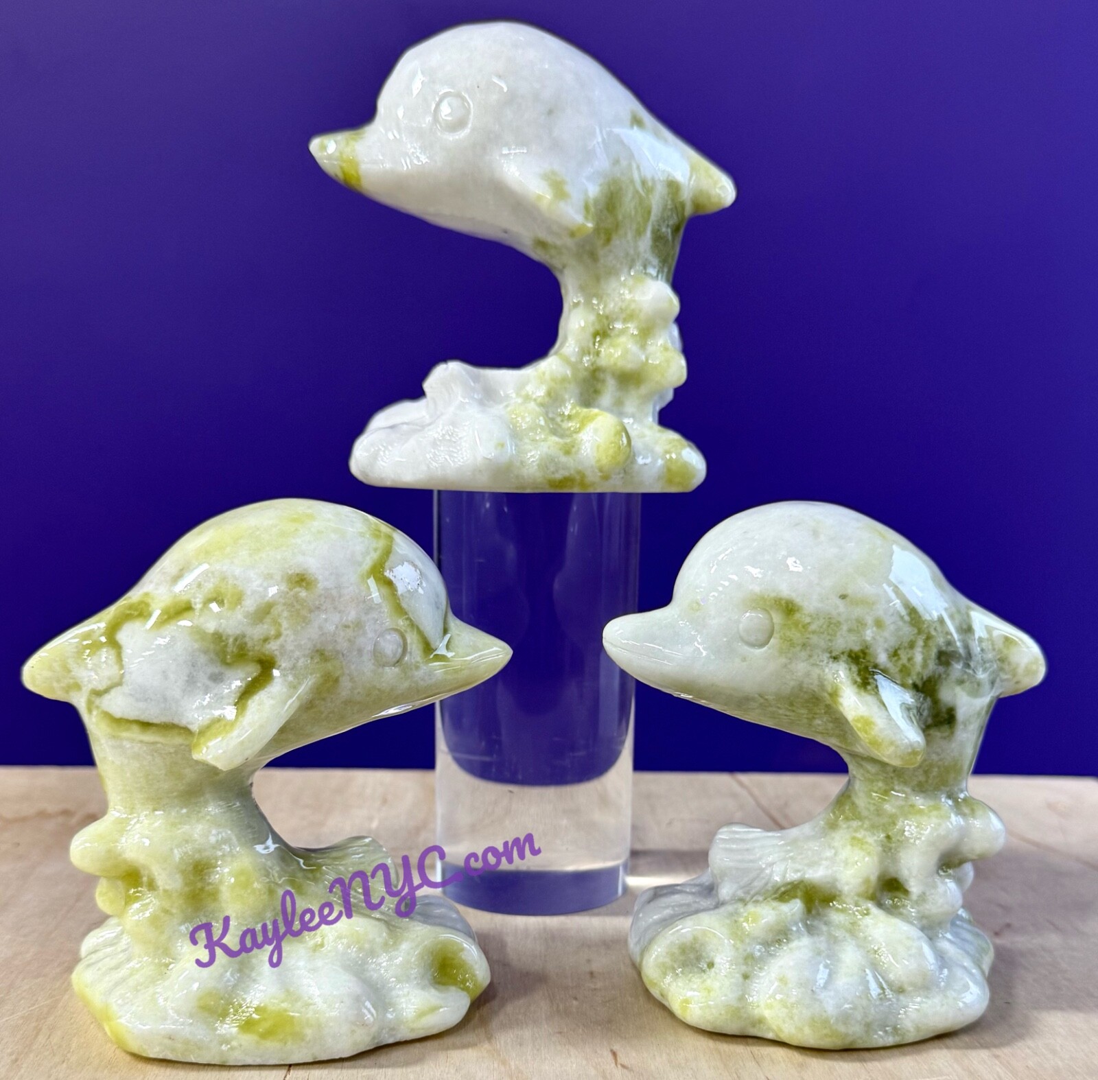 Wholesale Lot 3 Pcs Natural Lantian Jade Dolphins Crystal Healing Energy