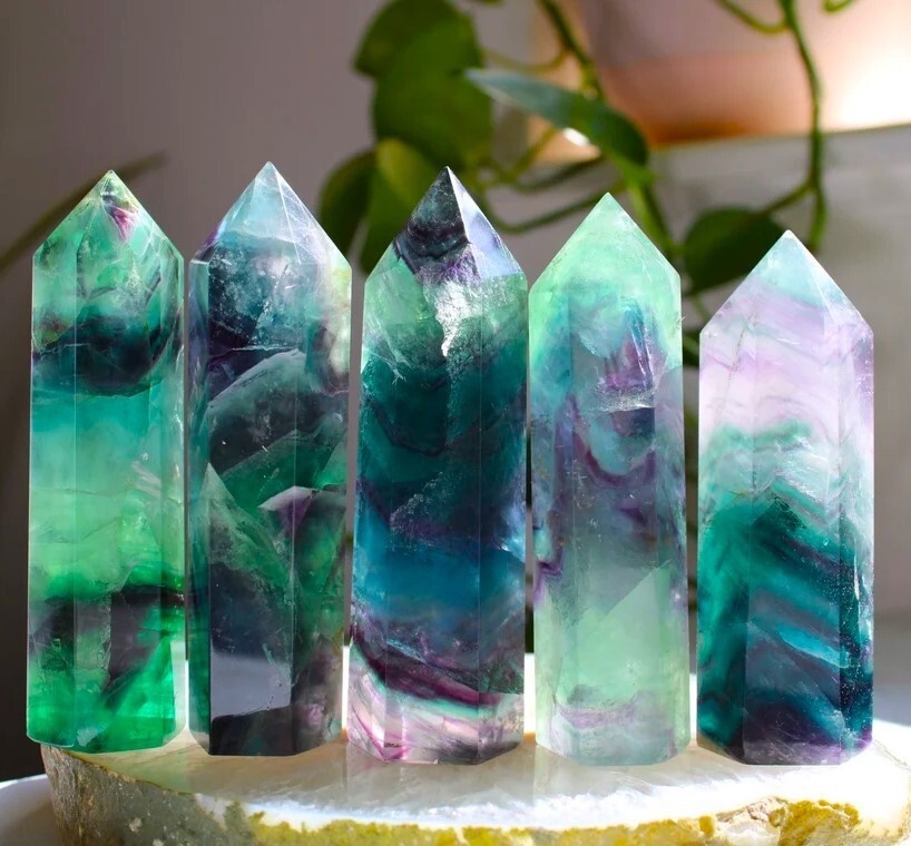 3.15″-3.54″ Natural Rainbow Fluorite Crystal Tower Healing Reiki Crystal Obelisk