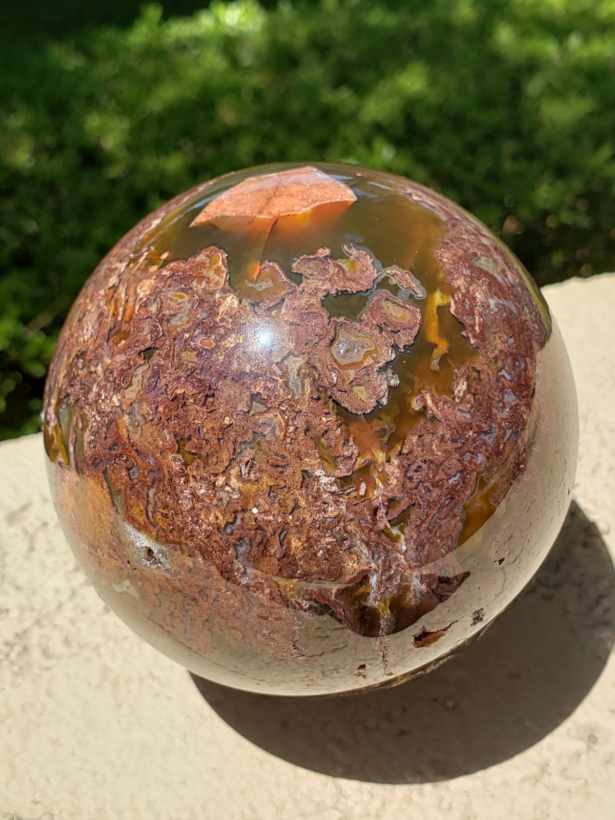 3.45″ Natural Red Moss Agate Quartz Crystal Mineral Sphere Ball Orb, 920g