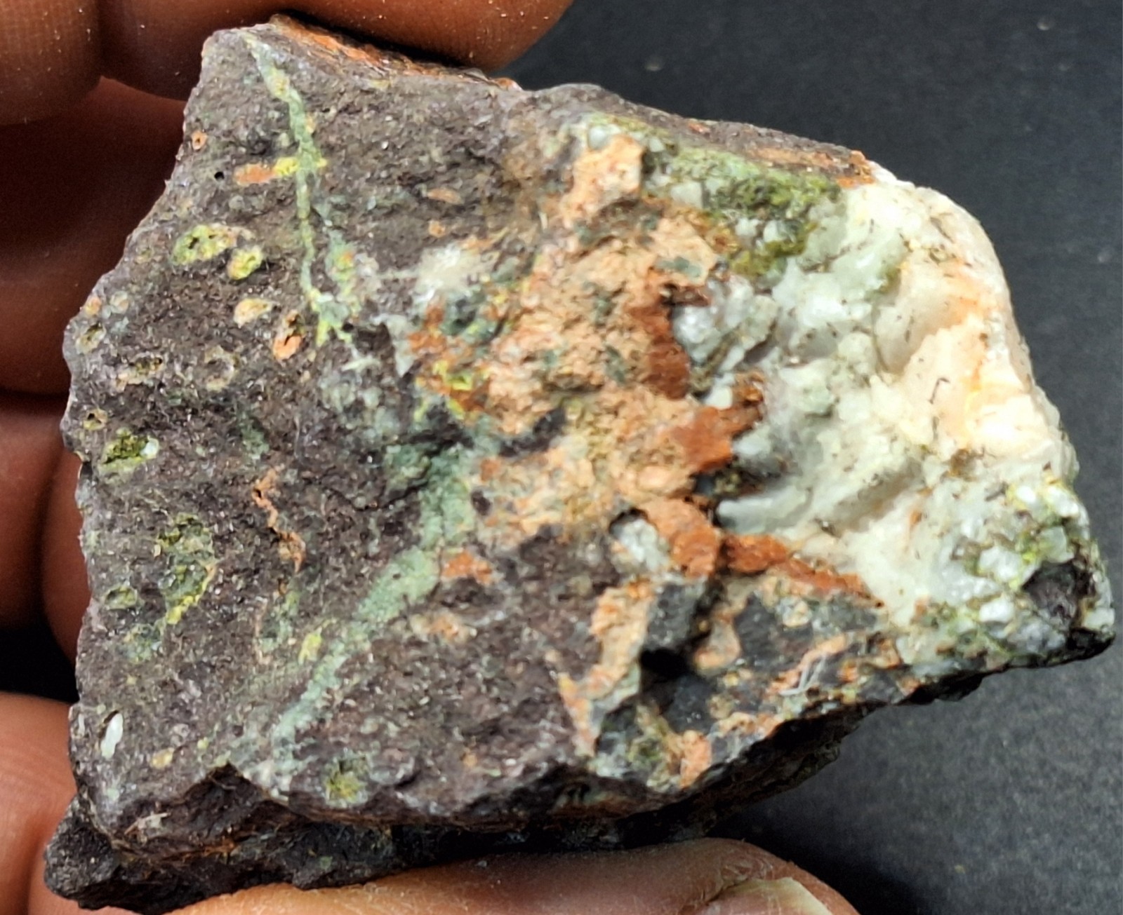 Calcite On Pretty Multi Colored Amygdaloidal Basalt From Copper Mine Michigan