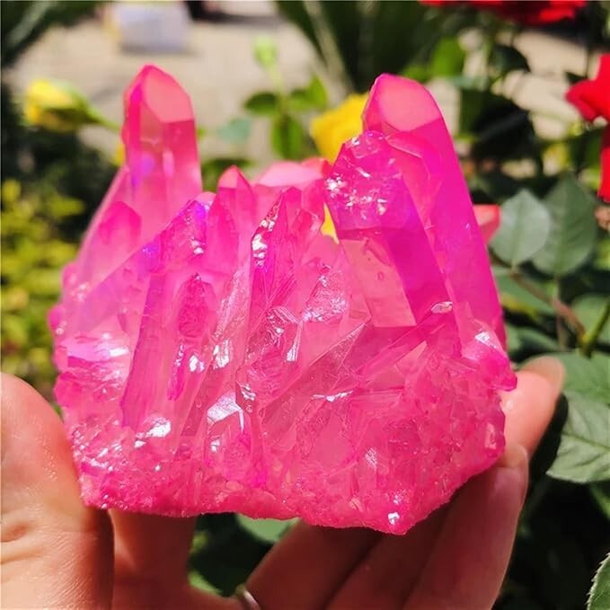 2025New Find Pink Aura Cluster Quartz Crystal Cluster Home Decor Vintage Gift