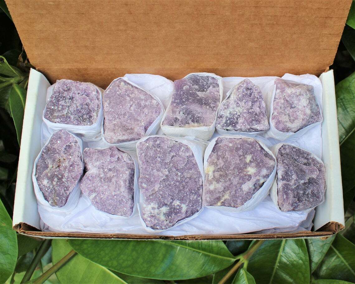 Lepidolite Premium Rough Specimen Box: 10 or 15 Piece “AAA” Grade Lepidolite