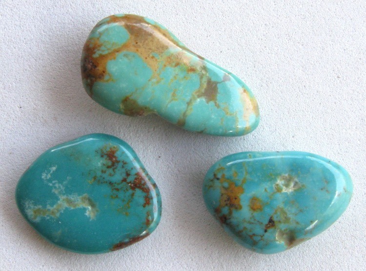 Turquoise 3 Polished Nuggets LOT Natural Tumbled Rock Gemstones Kingman Mine USA
