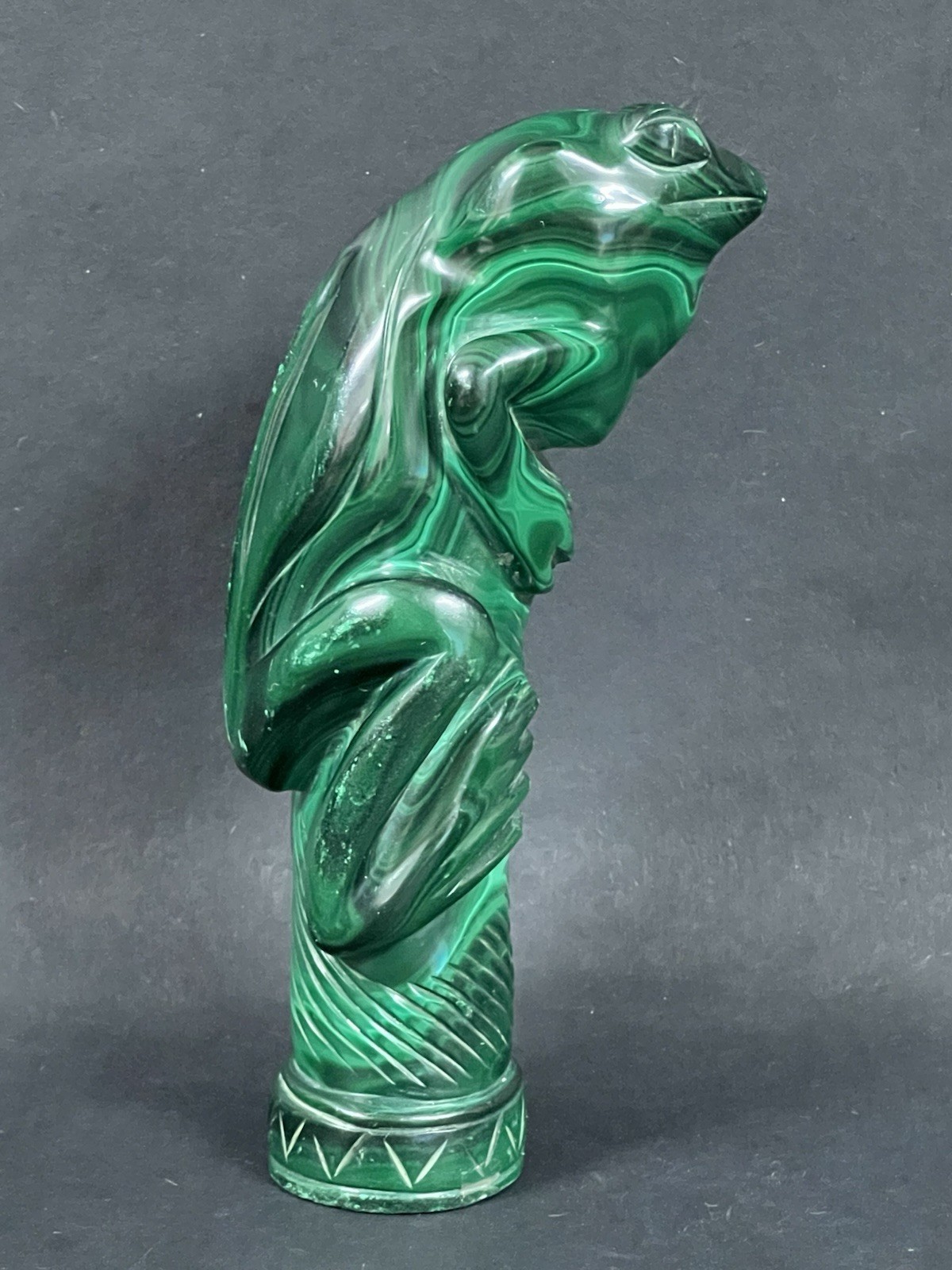 Carved and Polished Malachite Stone Frog Animal Figurine Sculpture – Congo 6”