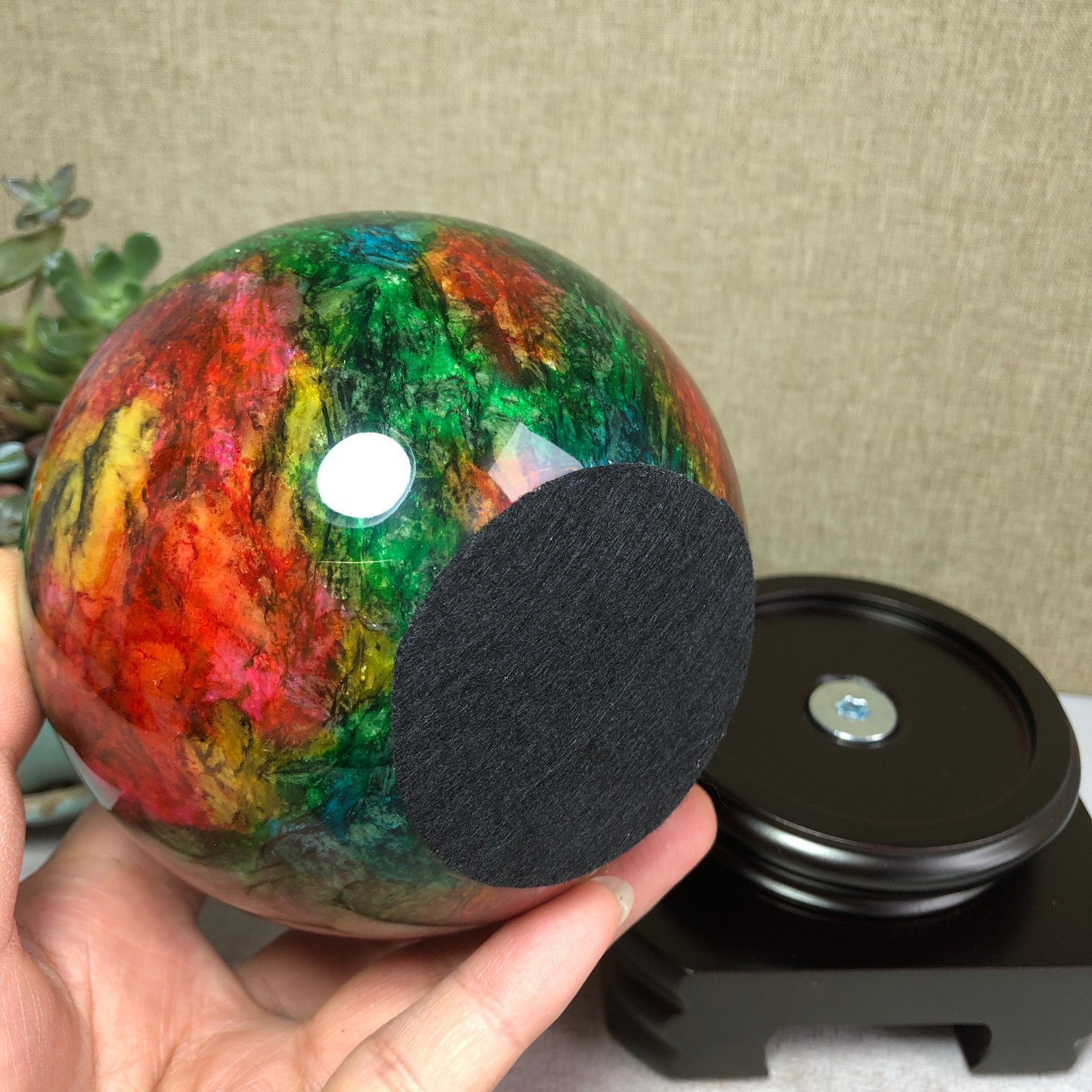 Natural “Seven Colors Jade” sphere flat bottom specimen Taiwan China 99mm A4578